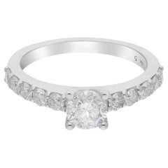 Anello nuziale con diamante rotondo naturale da 1,38 carati in oro bianco 14 carati