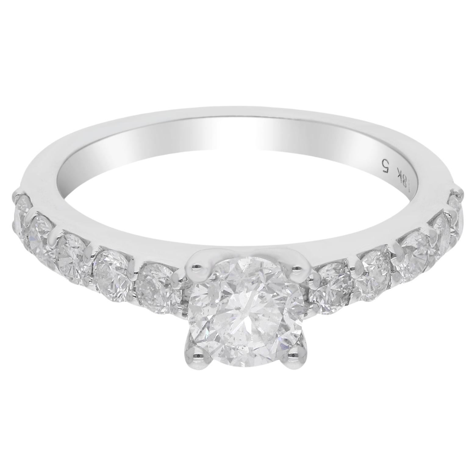 Natural 1.38 Carat Round Diamond Wedding Band Ring 18 Karat White Gold Jewelry For Sale