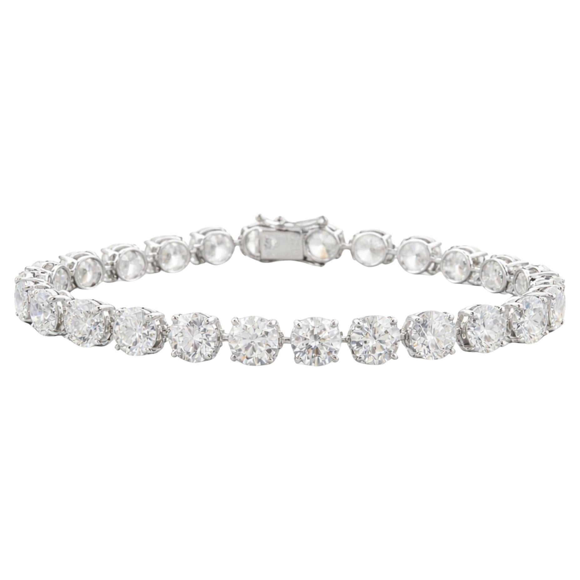 Natural 13.82ct Round Cut Diamond Tennis Bracelet 18k Solid White Gold For Sale