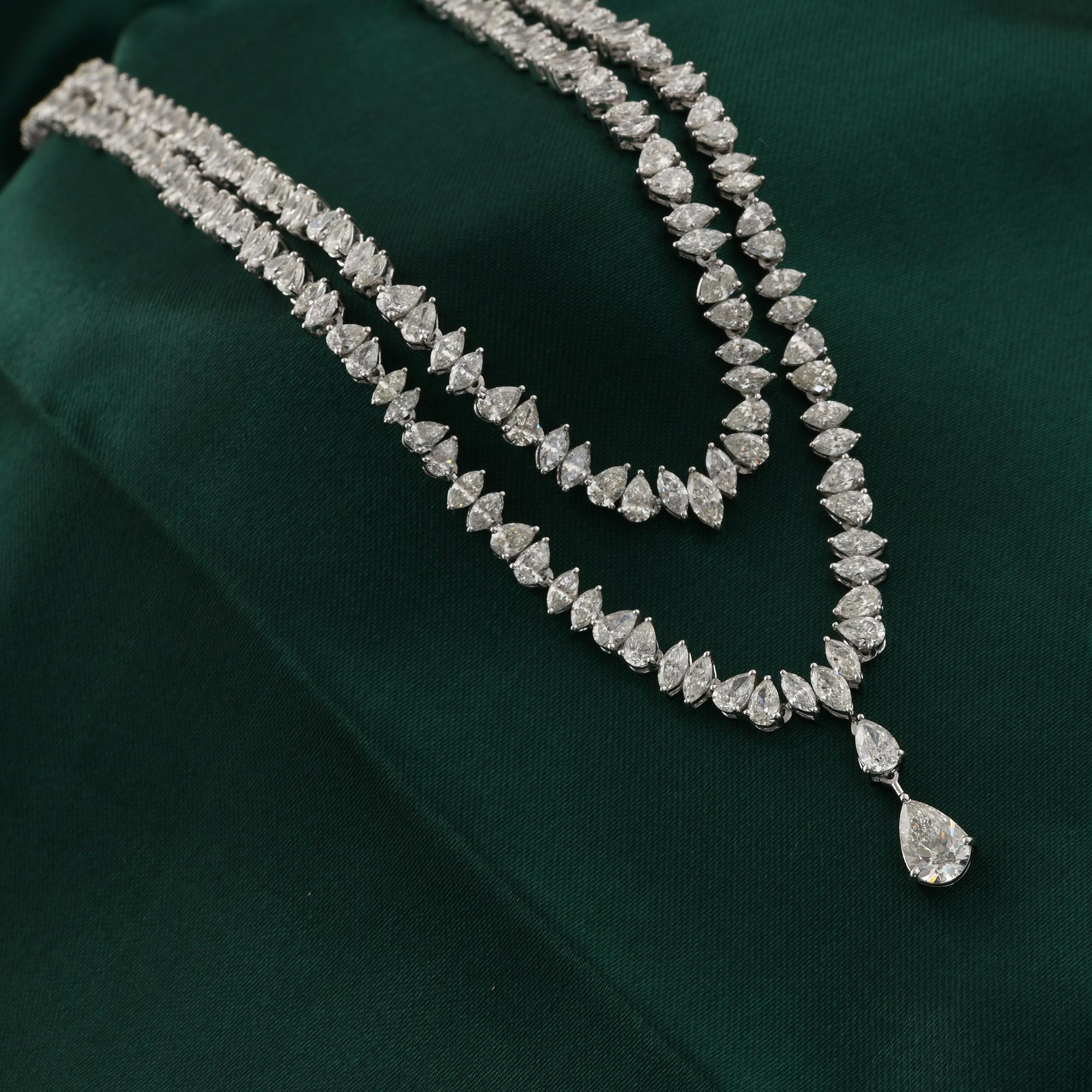 Taille Marquise Collier en diamant naturel de 13,85 carats, pureté SI, couleur HI, or blanc 18 carats en vente