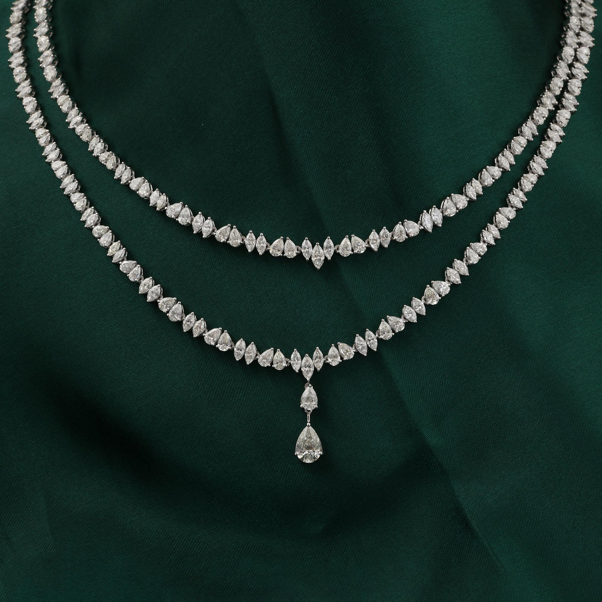 Collier en diamant naturel de 13,85 carats, pureté SI, couleur HI, or blanc 18 carats Unisexe en vente