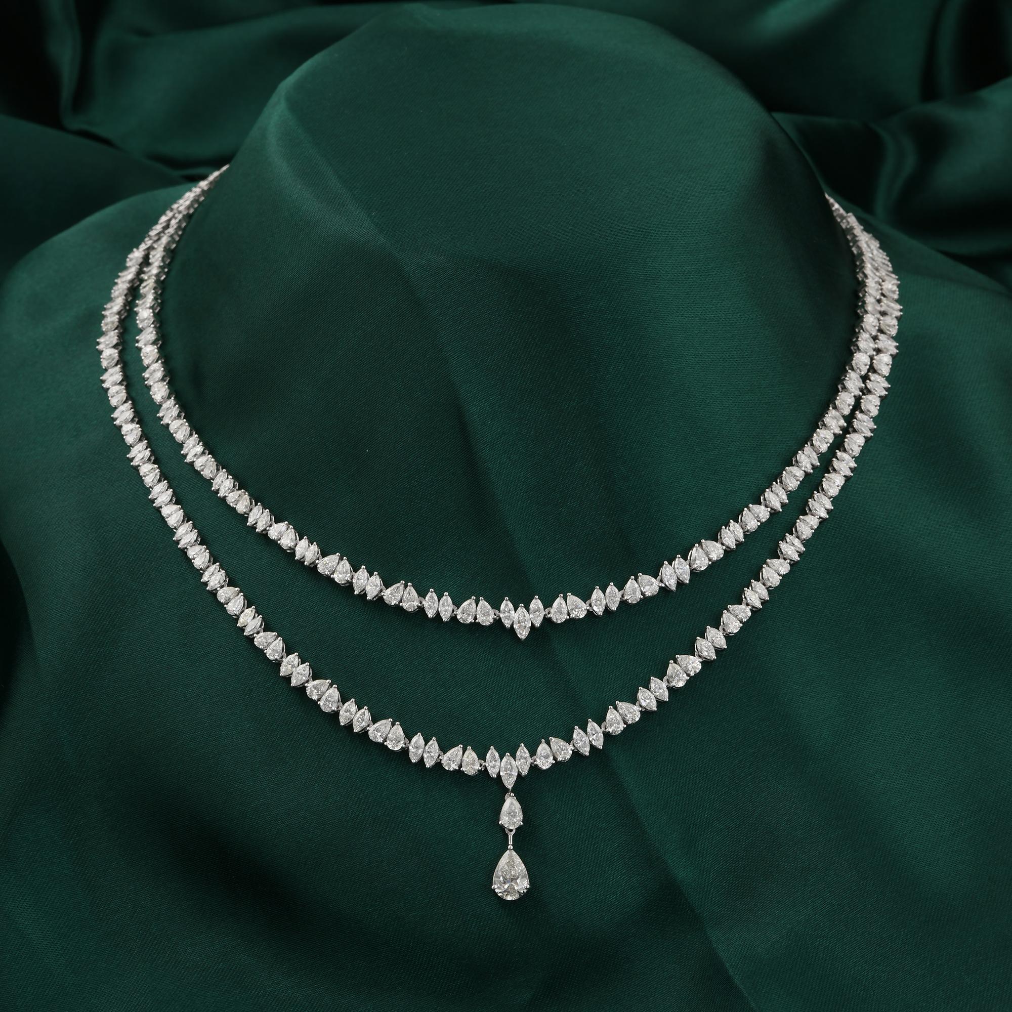 Collier en diamant naturel de 13,85 carats, pureté SI, couleur HI, or blanc 18 carats en vente 1