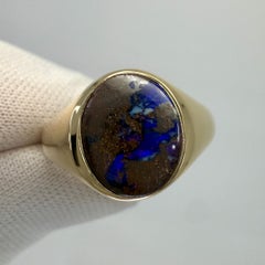 Natürlicher 1,38ct Australischer Schwarzer Boulder Opal 9k Gelbgold Oval Siegelring