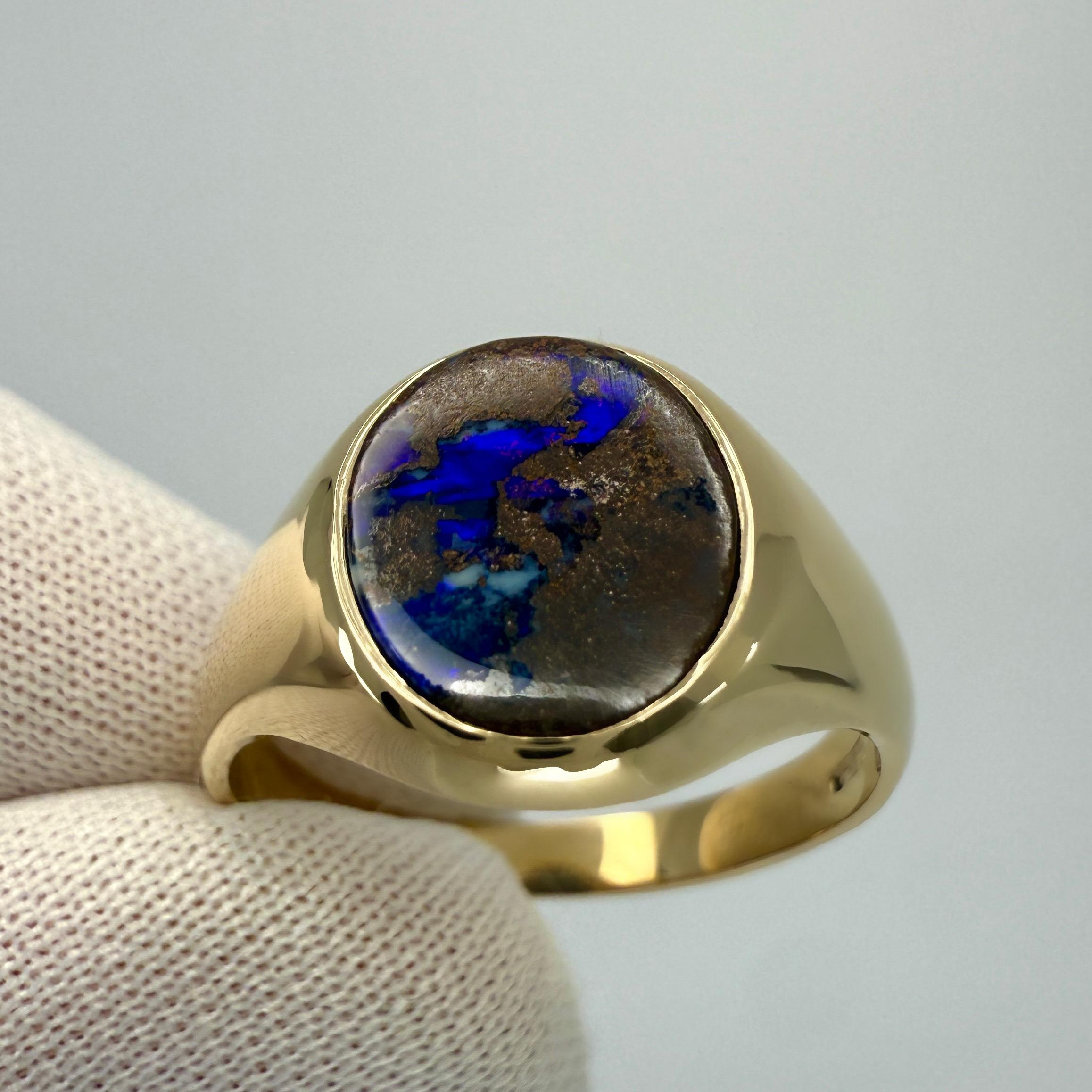 Anello con sigillo ovale in oro giallo 9k con opale nero australiano Boulder da 1,38 ct. In condizioni Nuovo in vendita a Birmingham, GB