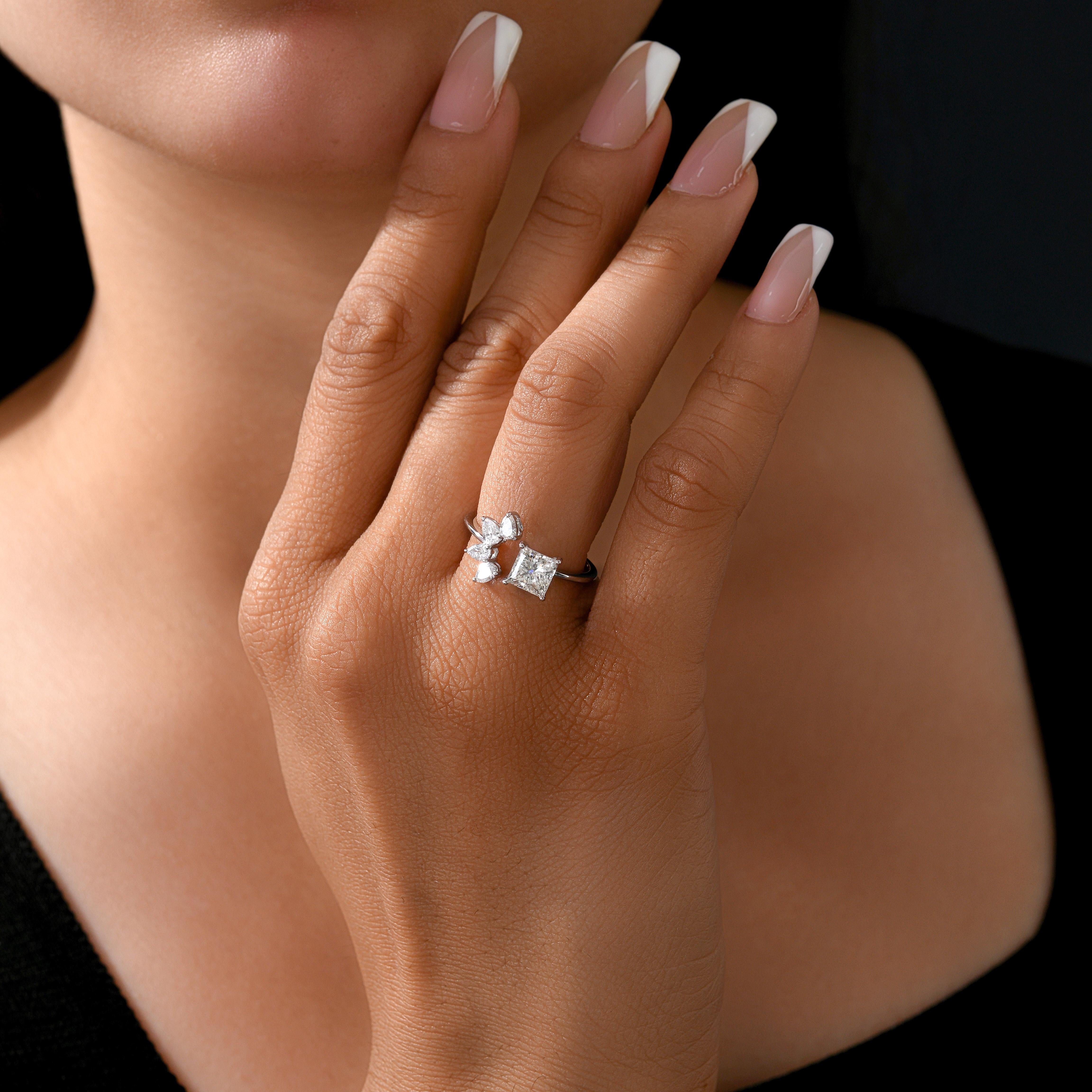 in vendita:  Anello da polso con diamante naturale da 1,39 carati SI/H Princess Pear Cut in oro bianco 18 carati 10