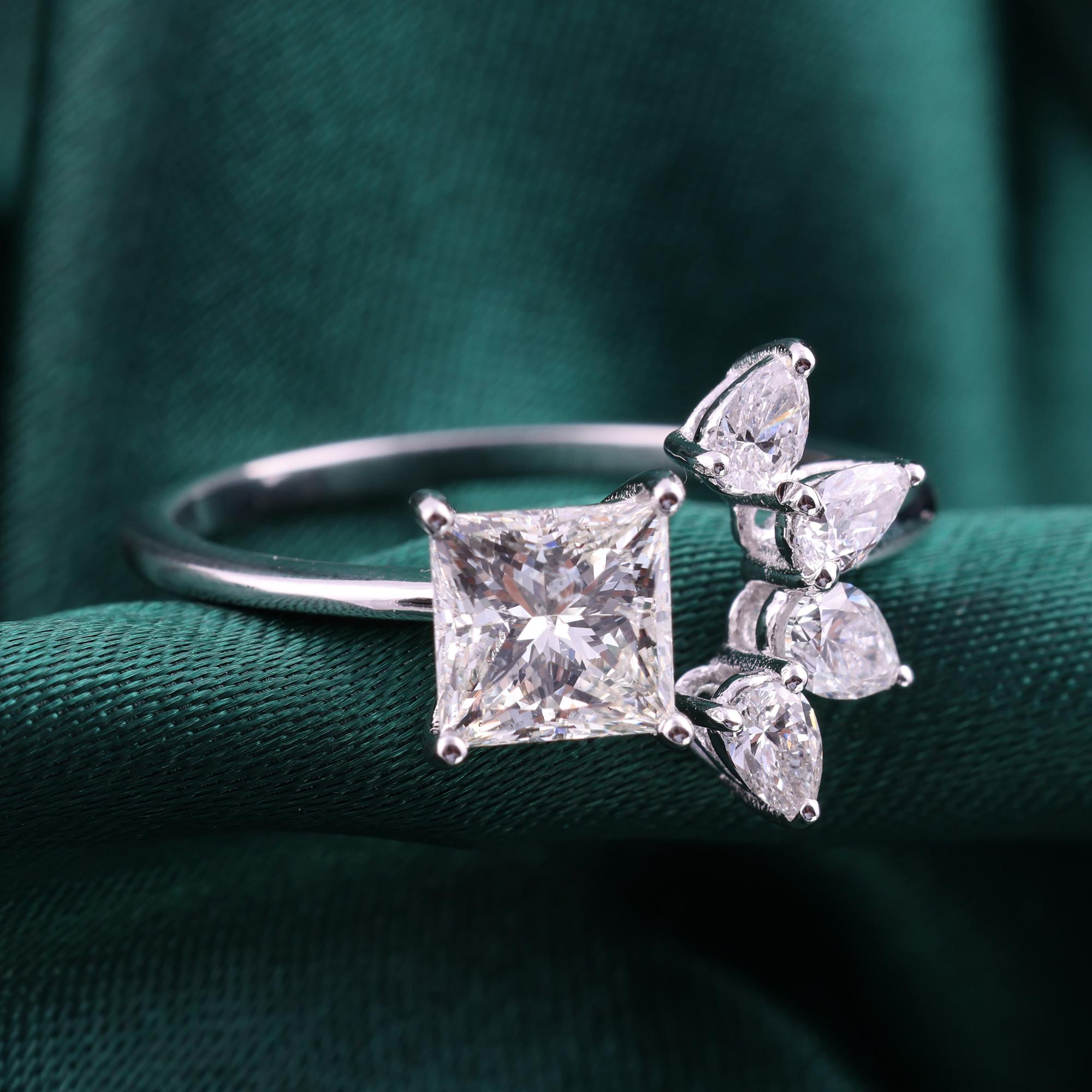 in vendita:  Anello da polso con diamante naturale da 1,39 carati SI/H Princess Pear Cut in oro bianco 18 carati 8