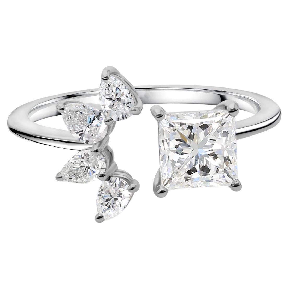 in vendita:  Anello da polso con diamante naturale da 1,39 carati SI/H Princess Pear Cut in oro bianco 18 carati