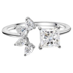 Anello da polso con diamante naturale da 1,39 carati SI/H Princess Pear Cut in oro bianco 18 carati