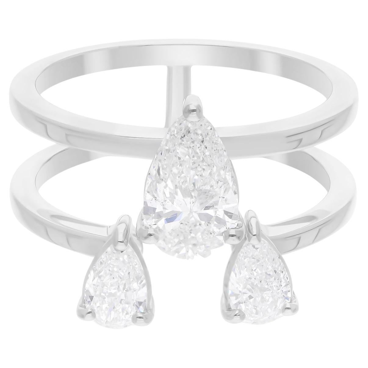 Natural 1.39 Carat SI/H Three Diamond Band 18K Solid White Gold Ring Women Gift