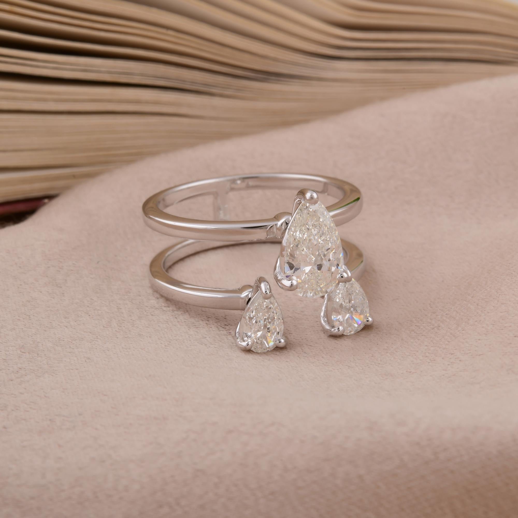 Anillo natural de tres diamantes SI/H de 1,39 quilates Joyas de oro blanco de 14 quilates Corte pera en venta