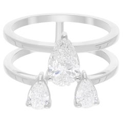 Anillo natural de tres diamantes SI/H de 1,39 quilates Joyas de oro blanco de 14 quilates