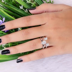 Natural 1.39 Carat SI/H Three Diamond Band 18K Solid White Gold Ring Women Gift