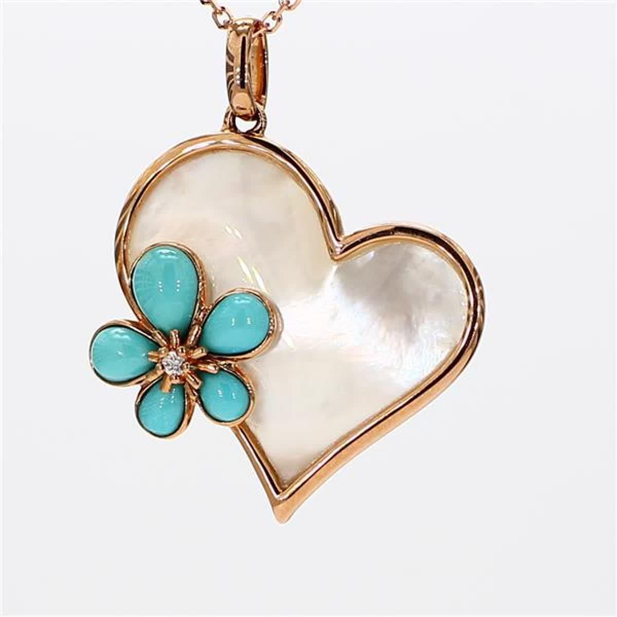 RareGemWorld's classic turquoise and pearl pendant. Mounted in a beautiful 18K Rose Gold setting with flower shaped natural turquoise and a heart shape natural pearl. This pendant is guaranteed to impress and enhance your personal collection!

Total
