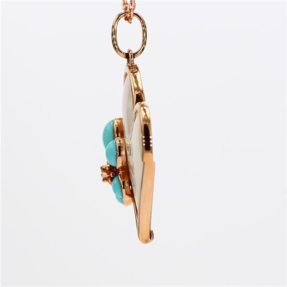 Contemporary Natural Turquoise/Pearl and White Diamond 1.40 Carat TW Rose Gold Drop Pendant