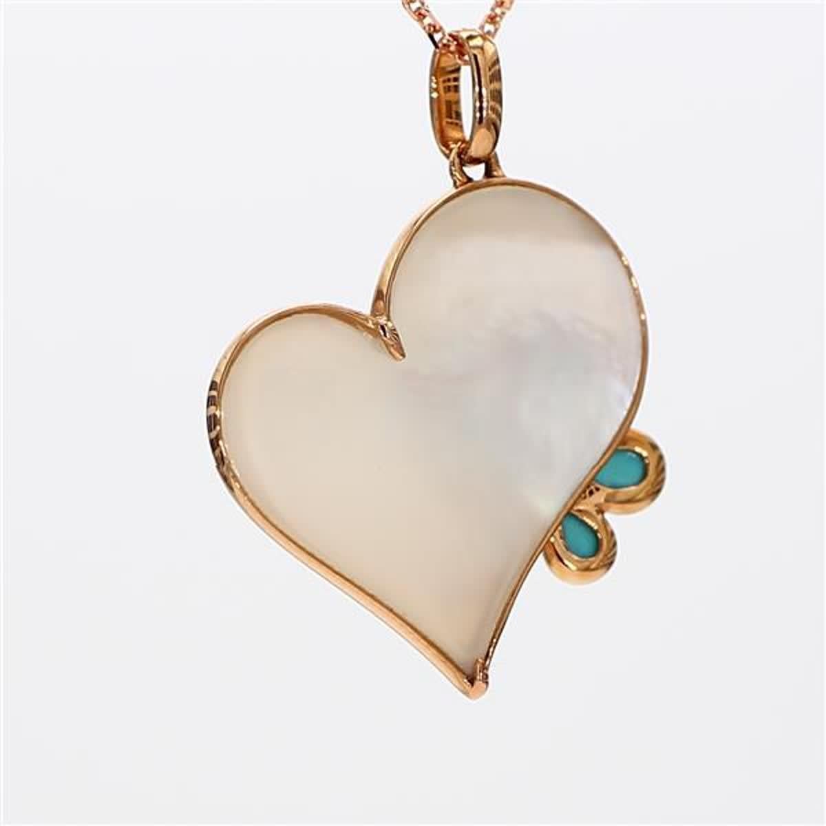 Single Cut Natural Turquoise/Pearl and White Diamond 1.40 Carat TW Rose Gold Drop Pendant