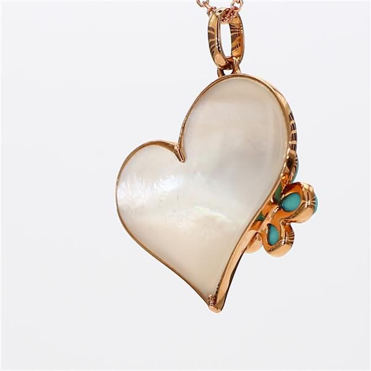 Natural Turquoise/Pearl and White Diamond 1.40 Carat TW Rose Gold Drop Pendant In New Condition In New York, NY