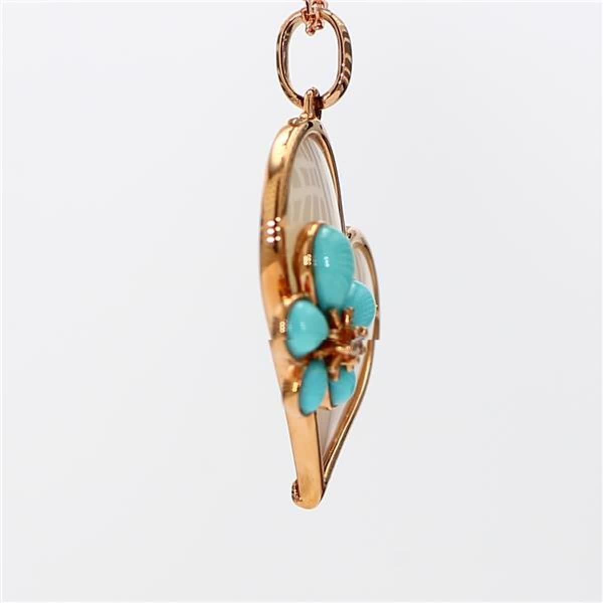 Women's Natural Turquoise/Pearl and White Diamond 1.40 Carat TW Rose Gold Drop Pendant