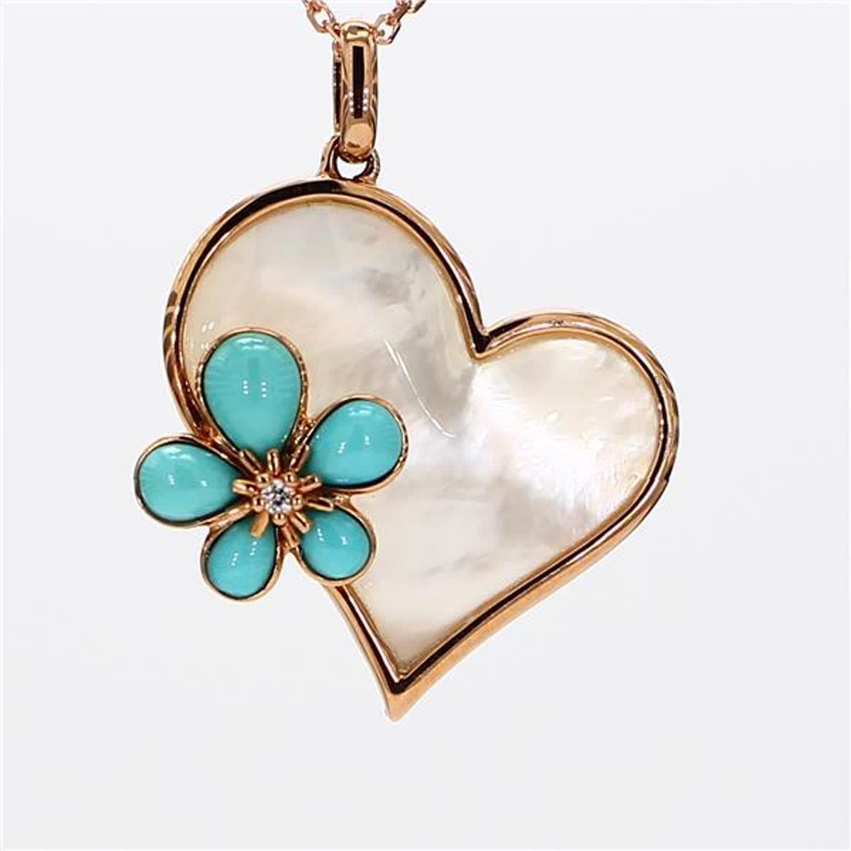 Natural Turquoise/Pearl and White Diamond 1.40 Carat TW Rose Gold Drop Pendant 1