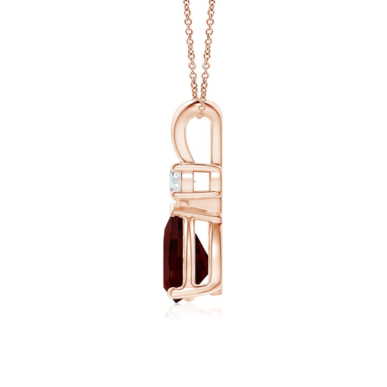 Pear Cut Natural 1.3ct Garnet Teardrop Pendant with Diamond in 14K Rose Gold For Sale