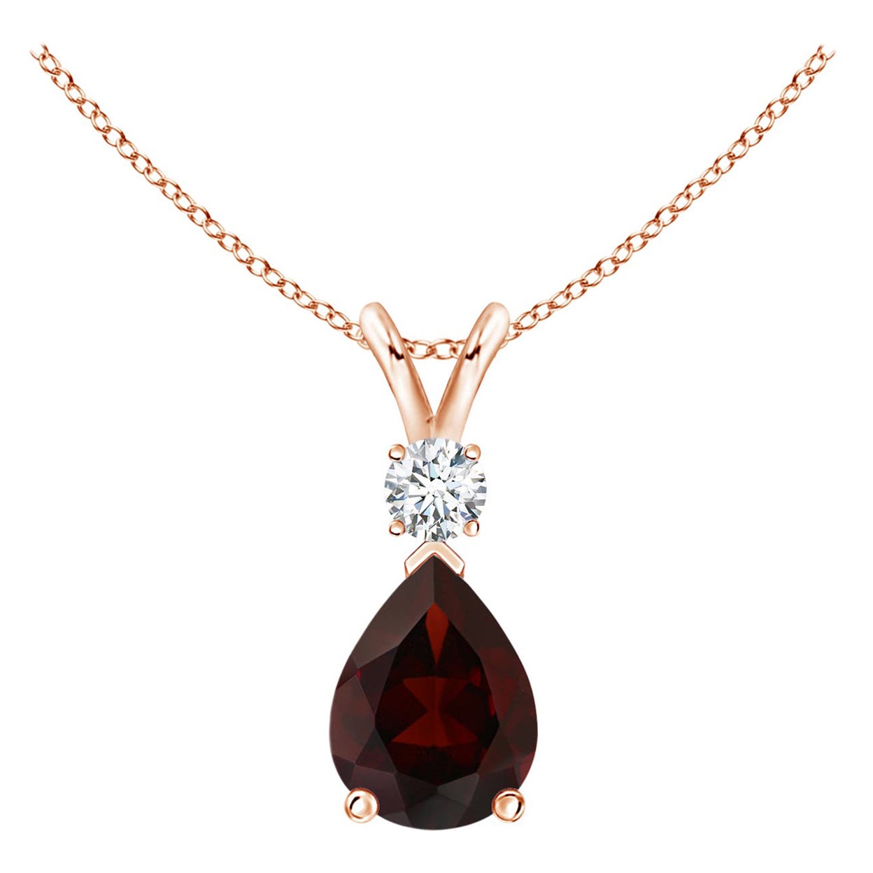 Ciondolo a goccia con granato naturale da 1,3 carati e diamante in oro rosa 14K