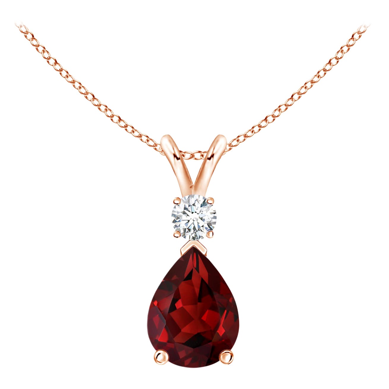Ciondolo a goccia con granato naturale da 1,3 carati e diamante in oro rosa 14K