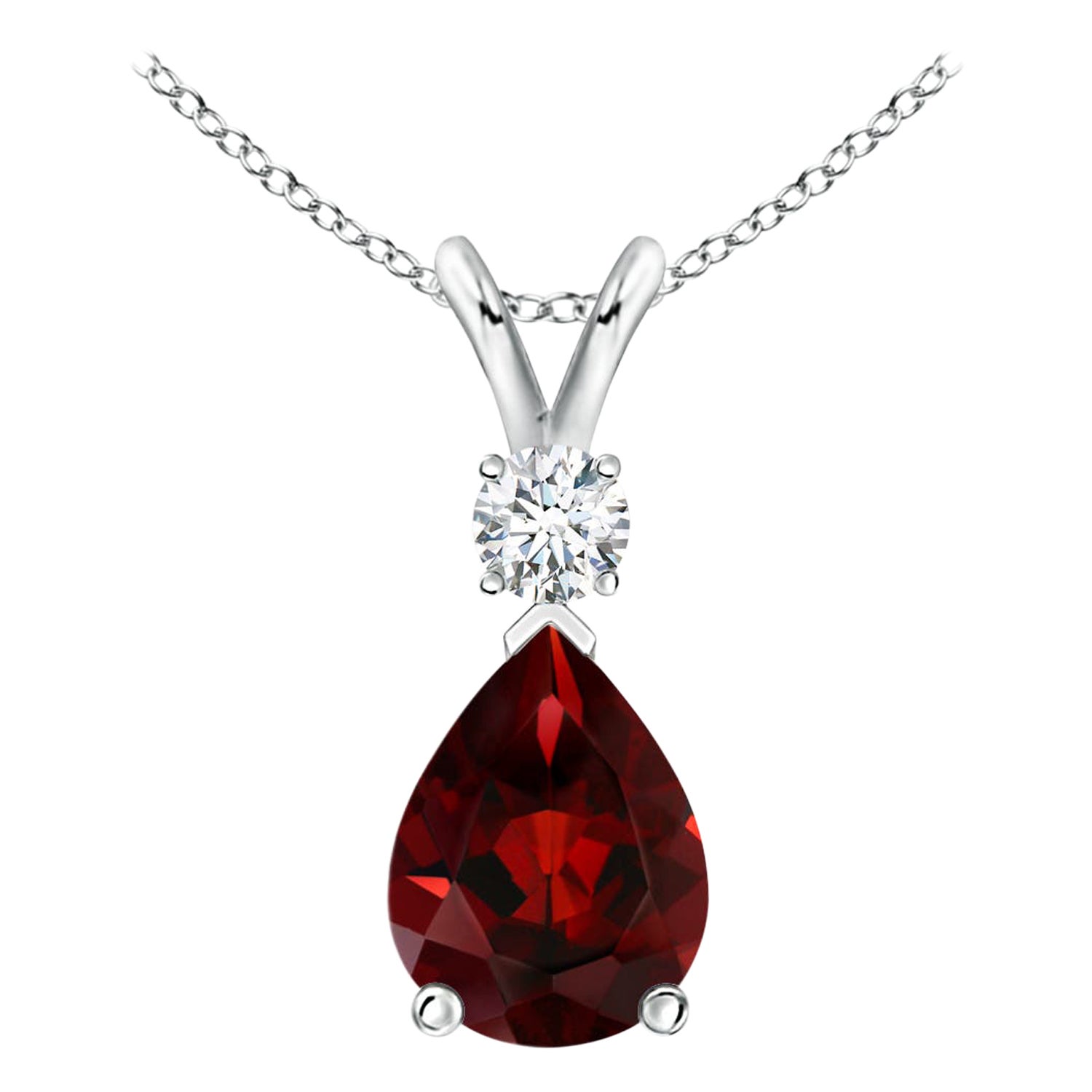 Ciondolo a goccia con granato naturale da 1,3 carati e diamante in oro bianco 14K