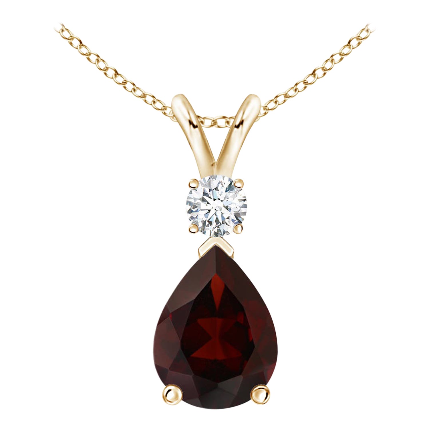 Ciondolo a goccia con granato naturale da 1,3 carati e diamante in oro giallo 14K