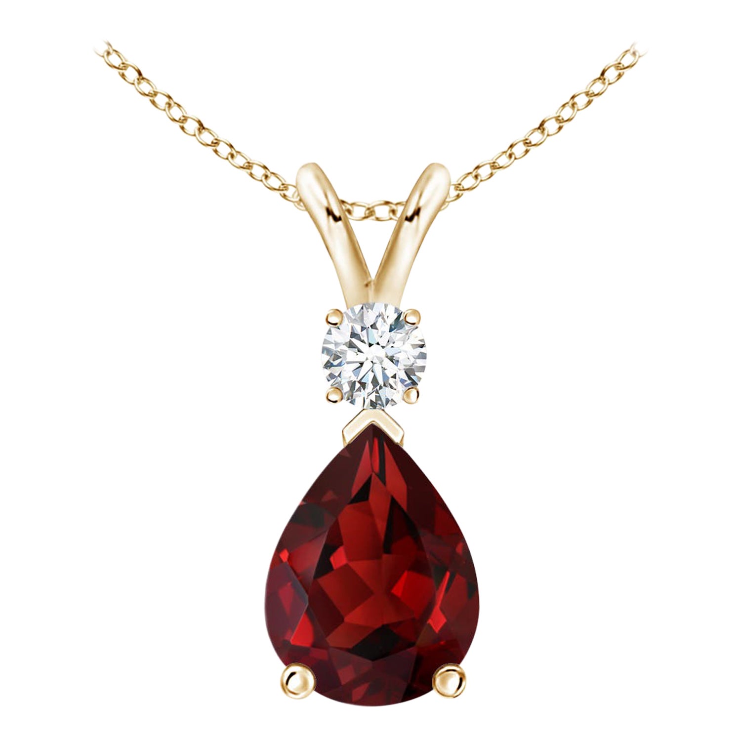 Ciondolo a goccia con granato naturale da 1,3 carati e diamante in oro giallo 14K