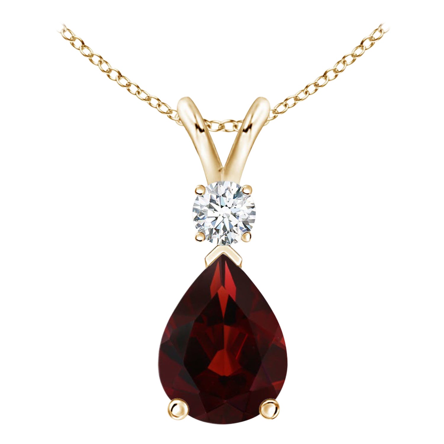 Ciondolo a goccia con granato naturale da 1,3 carati e diamante in oro giallo 14K