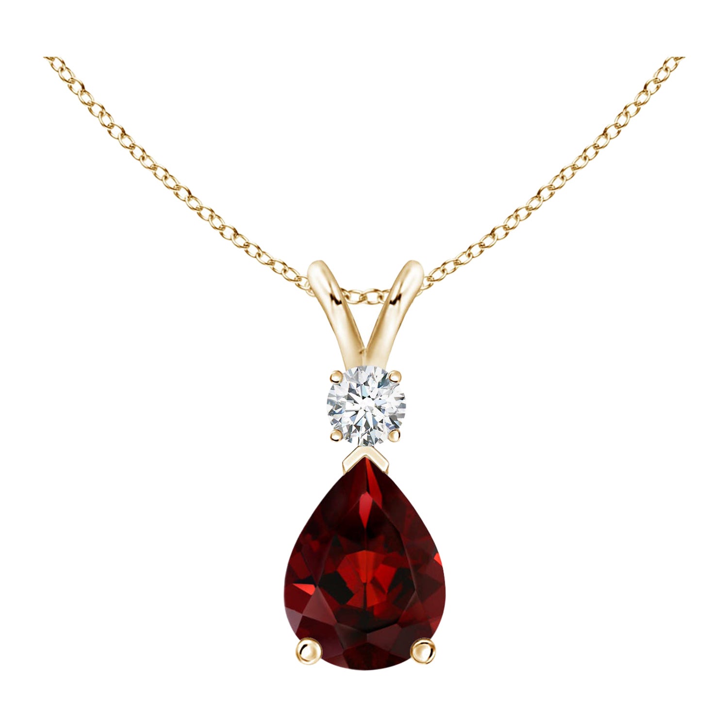 Ciondolo a goccia con granato naturale da 1,3 carati e diamante in oro giallo 14K
