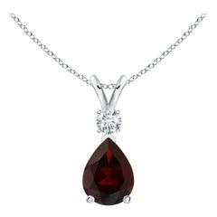 Natural 1.3ct Garnet Teardrop Pendant with Diamond in Platinum