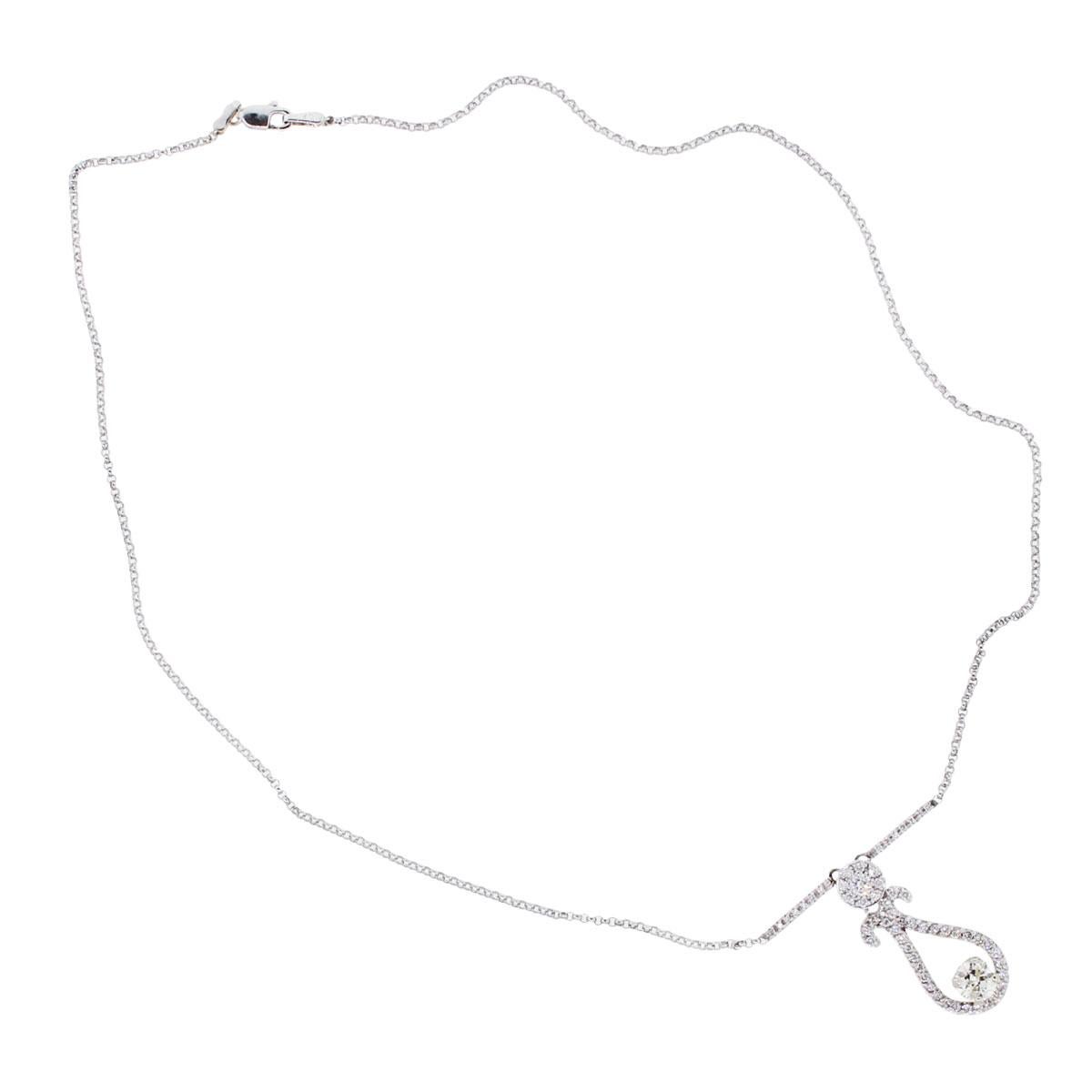 Taille ronde Collier en or 14 carats avec diamants naturels de 1,4 carat en forme de larme en vente