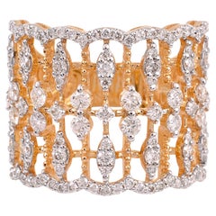 Natural 1.4Ct Diamond Designer Cage Ring 18 Karat Yellow Gold Handmade Jewelry