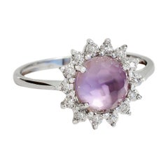 Natural 1.40 Carat African Amethyst Ring with 14 Diamonds Set in White Gold