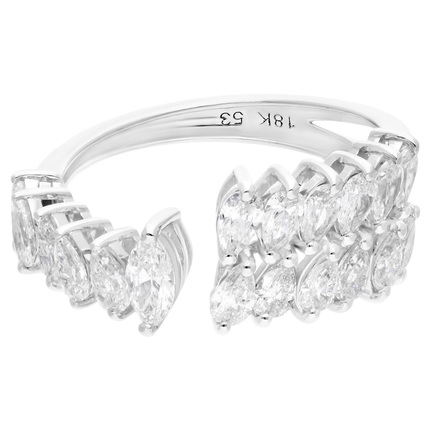 Bague en or blanc 18 carats avec diamant marquise de 1,40 carat de pureté SI et de couleur hi-colore