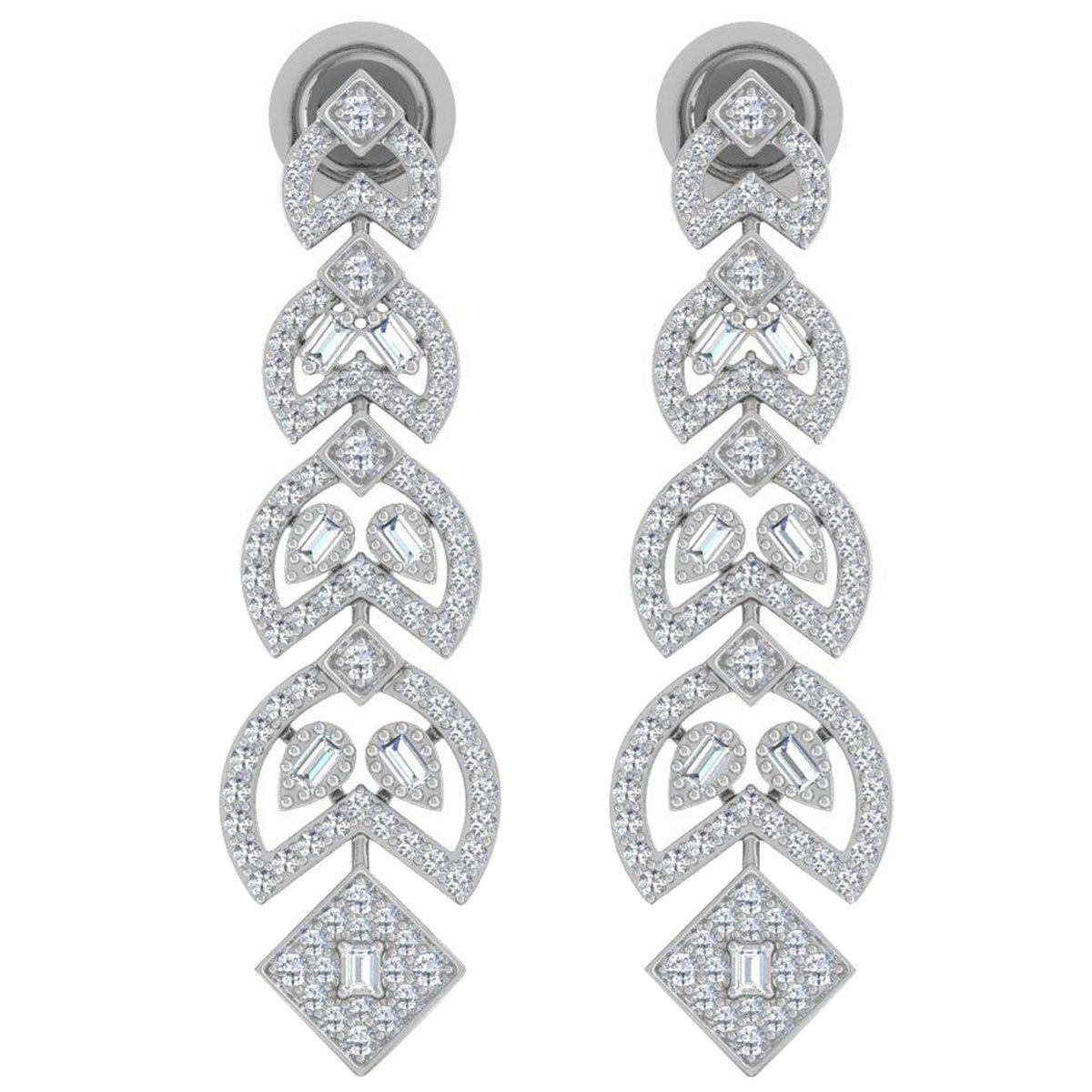 Natural 1.40 Carat SI/H Baguette Diamond Dangle Earrings 18 Karat Yellow Gold