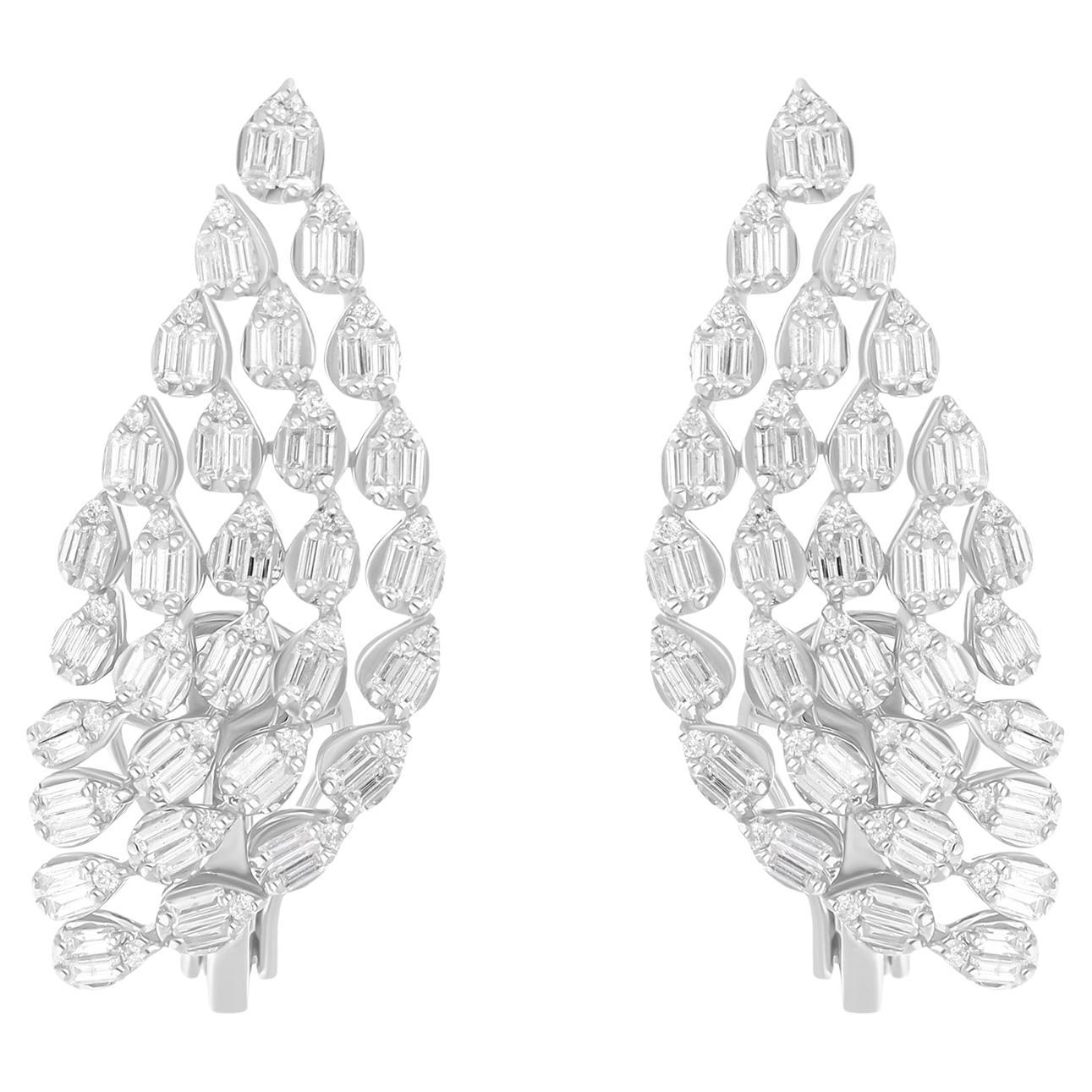 Natural 1.40 Carat SI/H Baguette Diamond Earrings 14 Karat White Gold Jewelry
