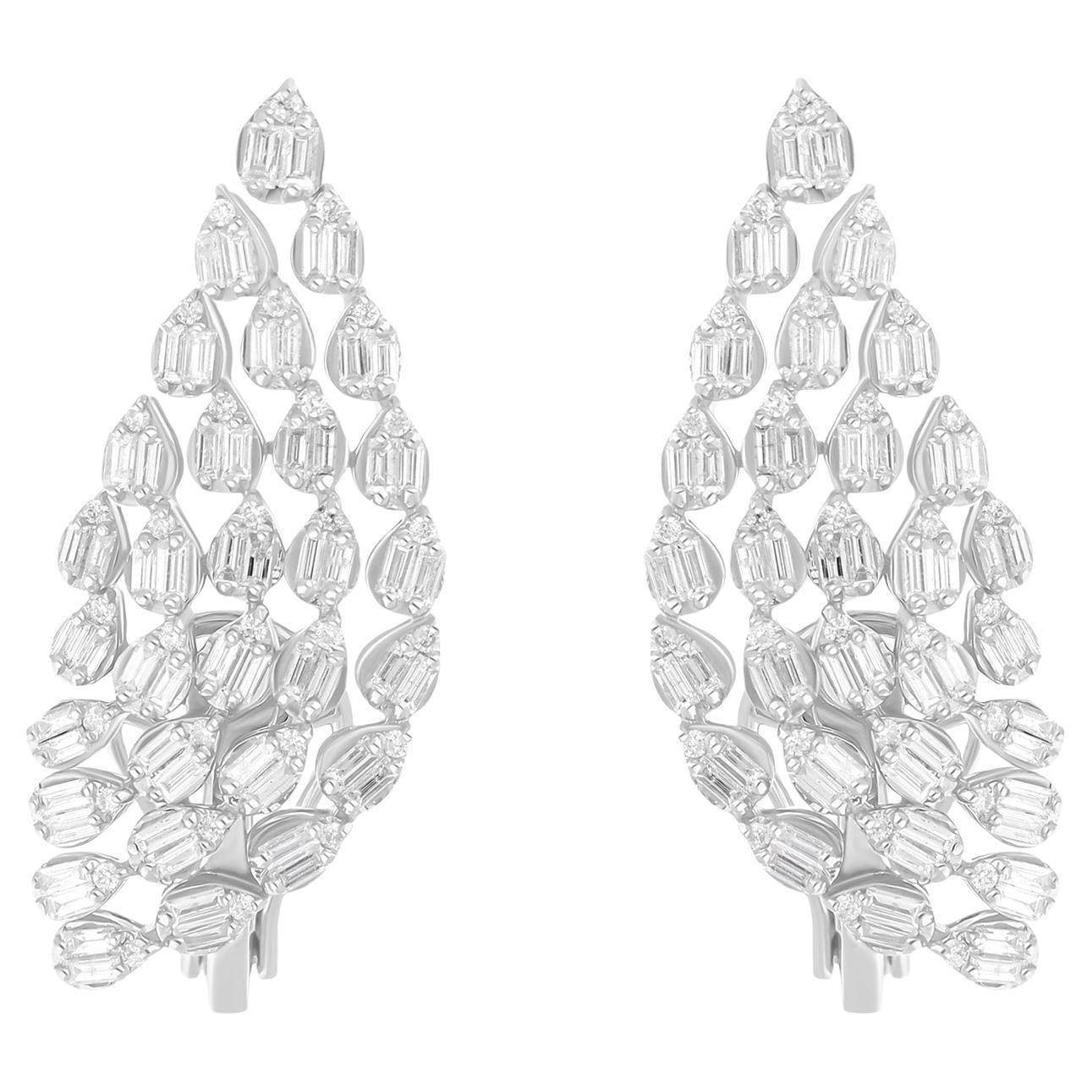 Pendientes de diamantes baguette SI/H naturales de 1,40 quilates Joyas de oro blanco de 18 quilates