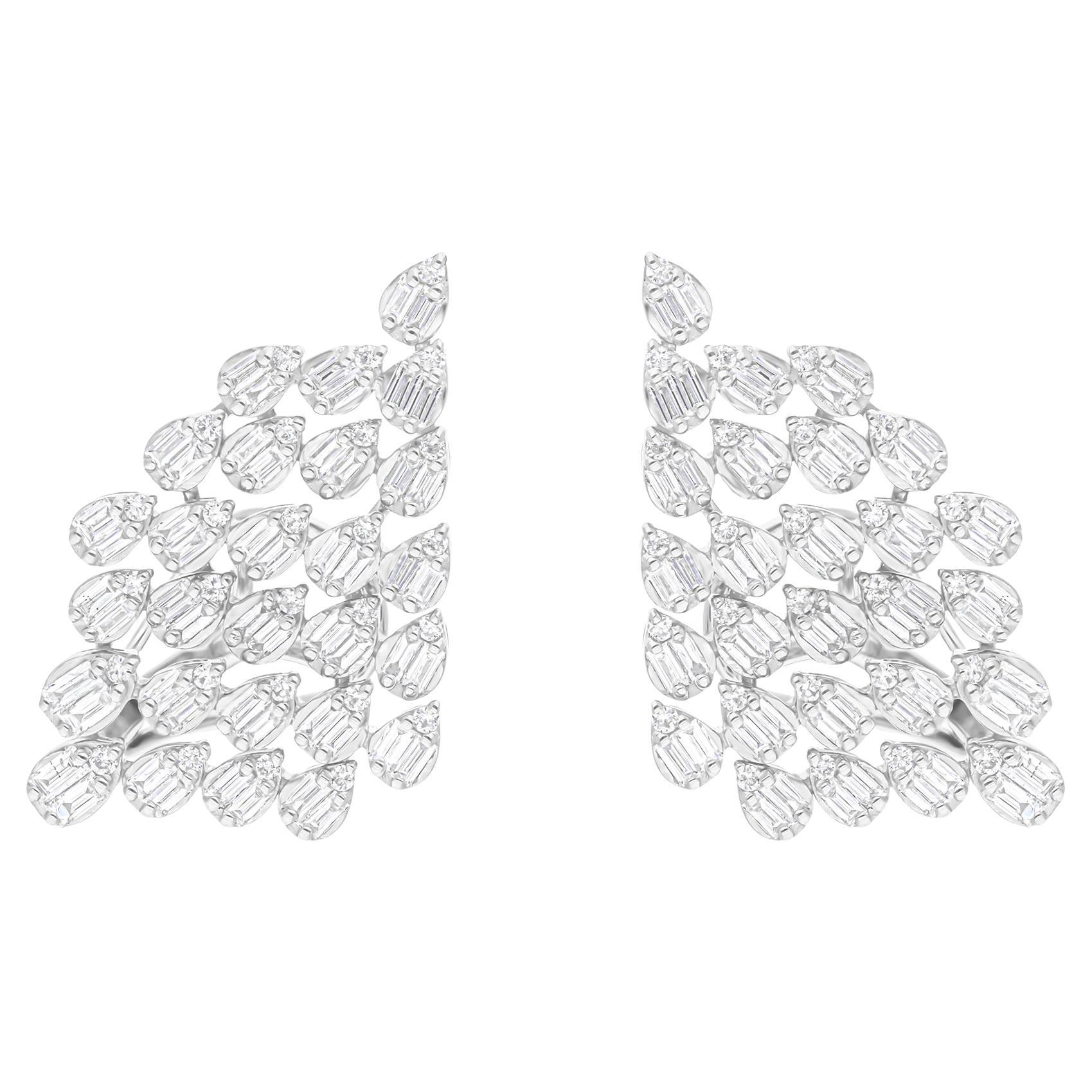 Natural 1.40 Carat SI/H Baguette Diamond Earrings 18 Karat White Gold Jewelry