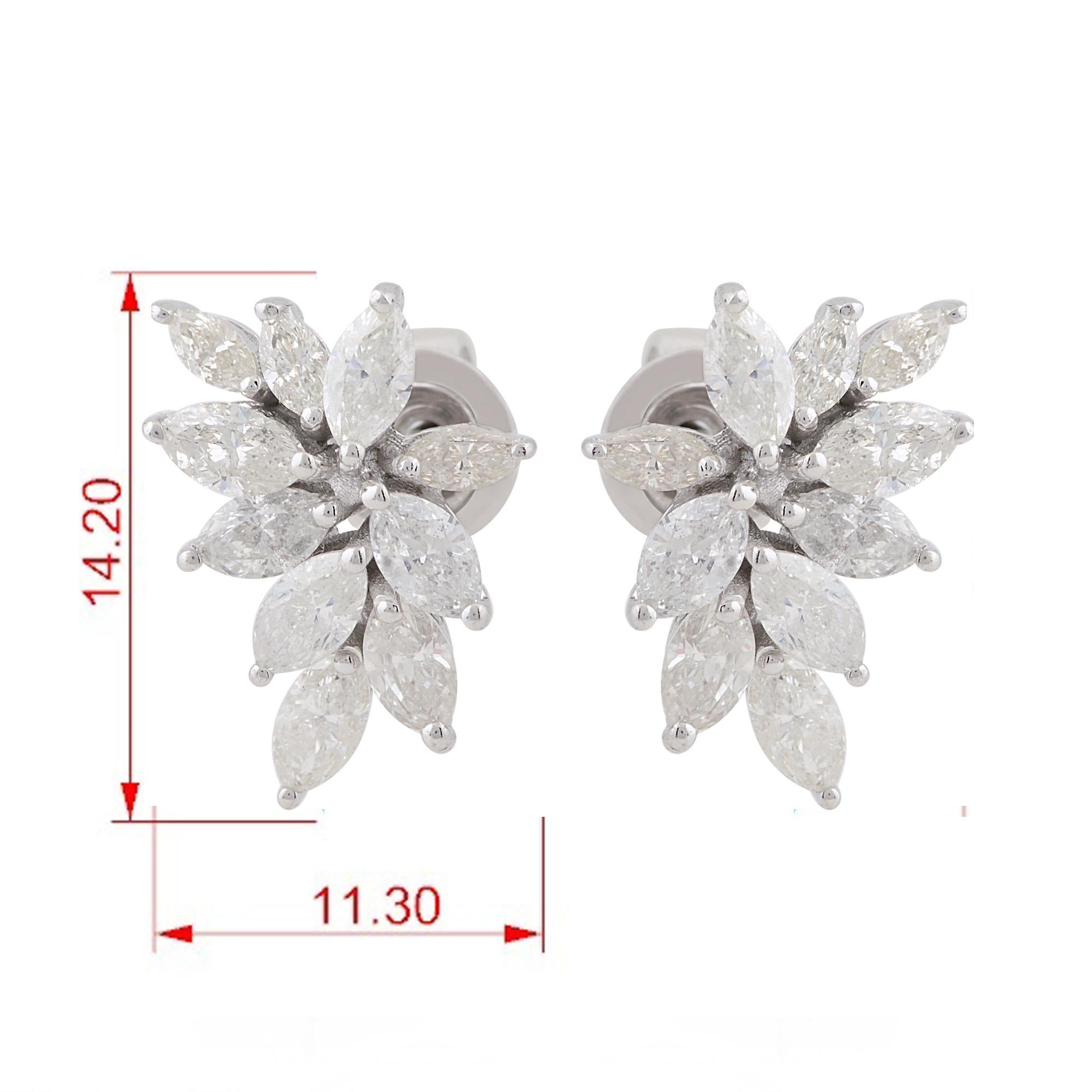 Orecchini a grappolo di diamanti marquise da 1,40 carati SI/H Gioielli in oro bianco 10 carati In condizioni Nuovo in vendita a Diera, Dubai