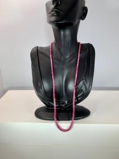 Natural 140 Carat Natural Ruby Bead Single Strand Necklace with Silver Clasp