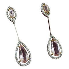 Natürliche 14,00ct Morganit & 0,80ct Diamant 18K Weißgold Tropfen Anhänger Ohrringe