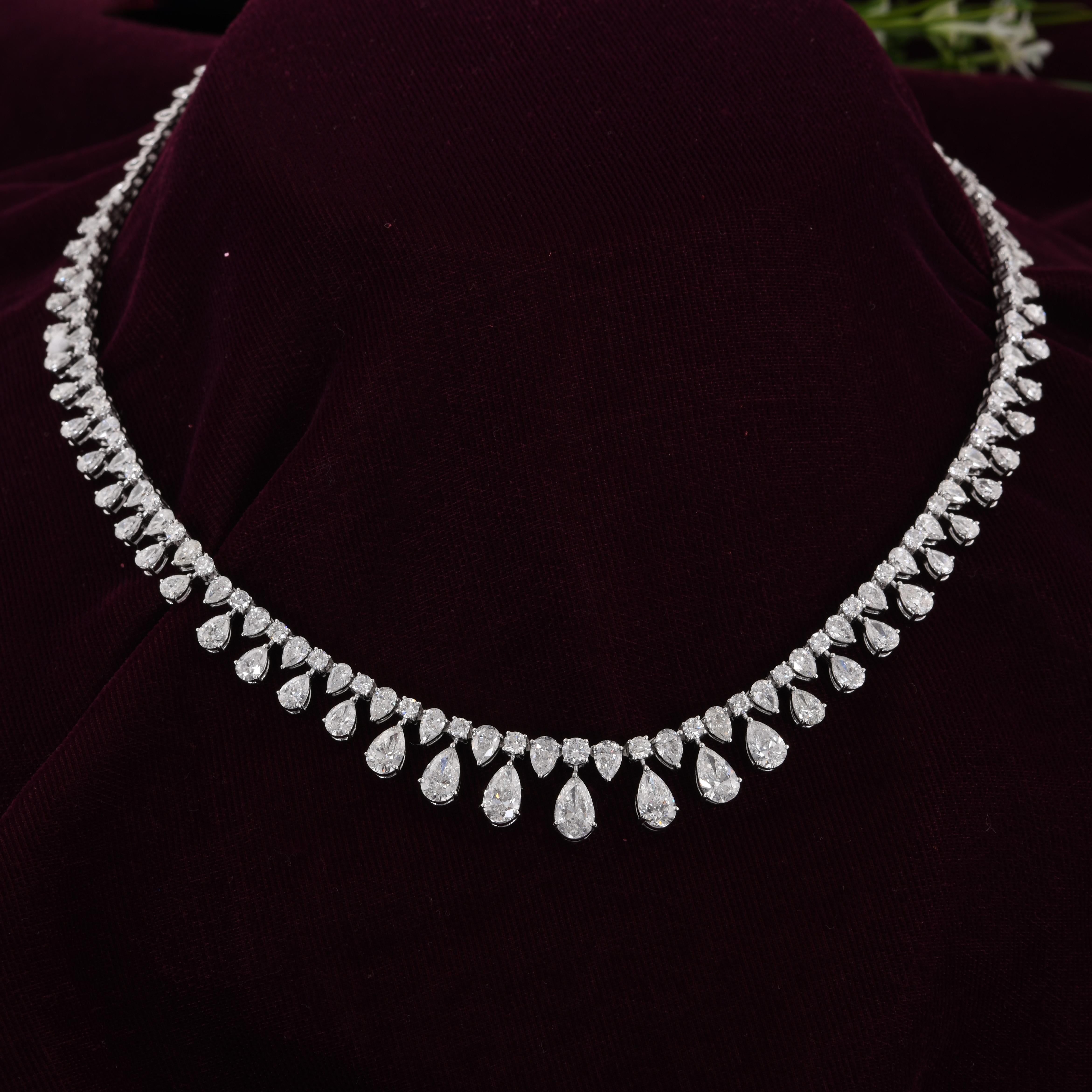 Modern Natural 14.02 Carat SI/H Pear Round Diamond Necklace 18 Karat White Gold Jewelry For Sale