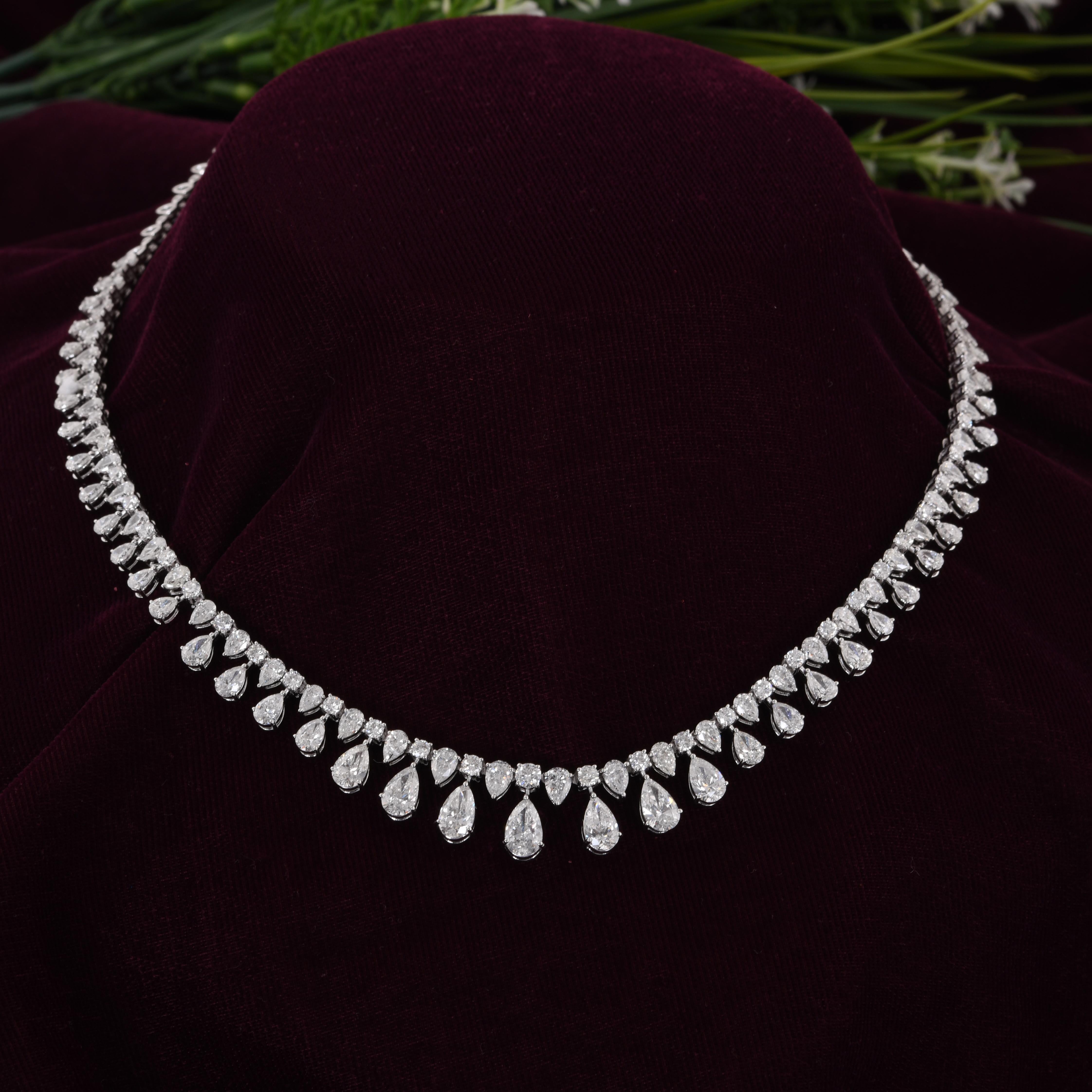 Pear Cut Natural 14.02 Carat SI/H Pear Round Diamond Necklace 18 Karat White Gold Jewelry For Sale