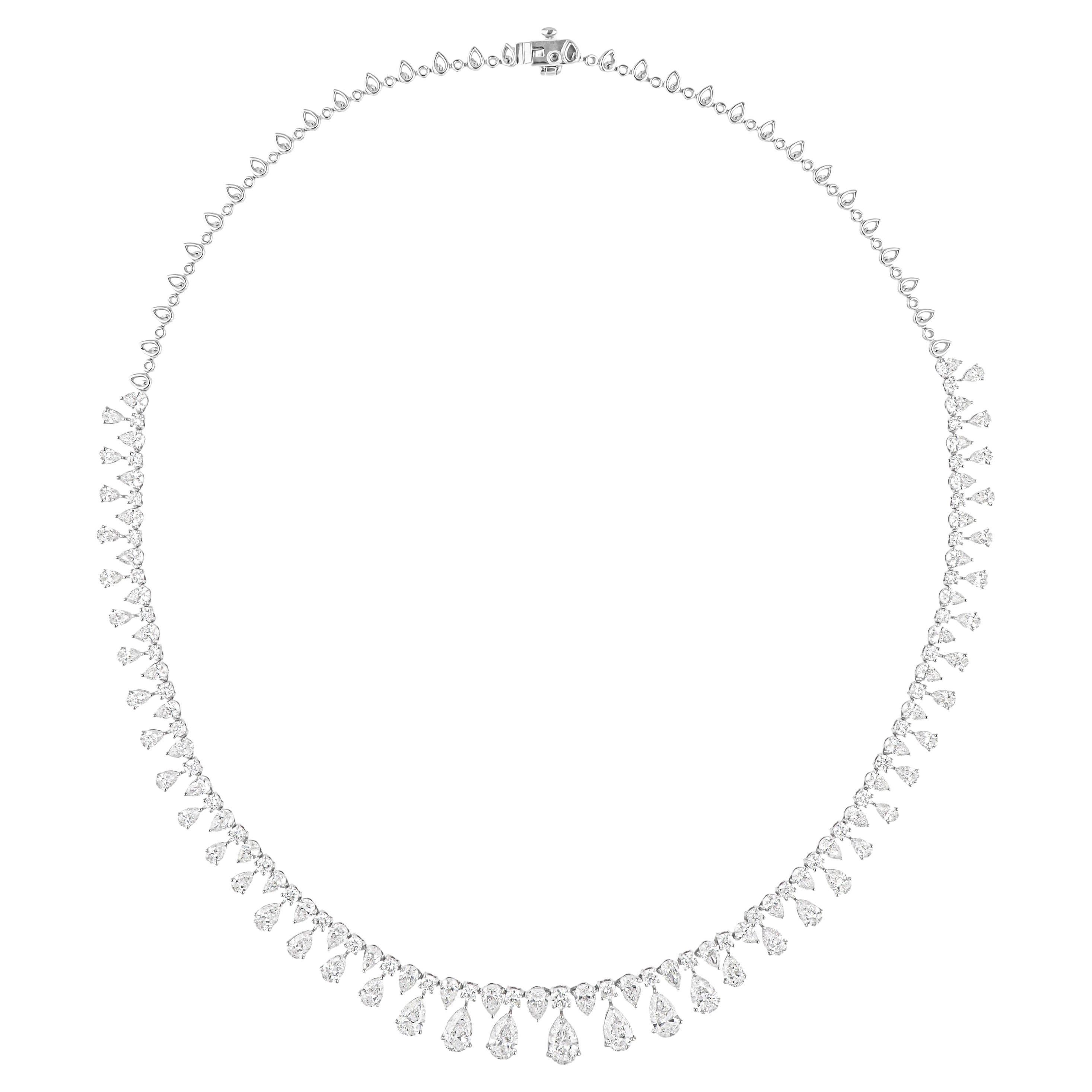 Natural 14.02 Carat SI/H Pear Round Diamond Necklace 18 Karat White Gold Jewelry