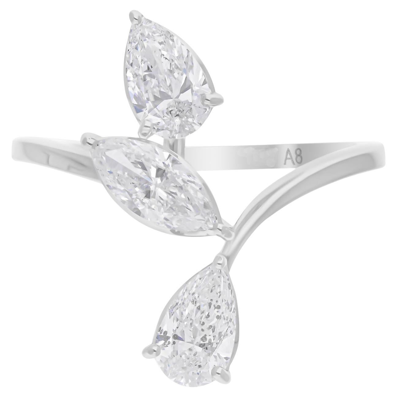 Natural 1.41 Carat SI/H Pear Marquise Diamond Ring 14 Karat White Gold Jewelry