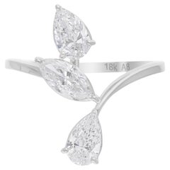 Natürlicher 1,41 Karat SI/H Birnen-Marquise-Diamantring 14 Karat Weißgold Schmuck