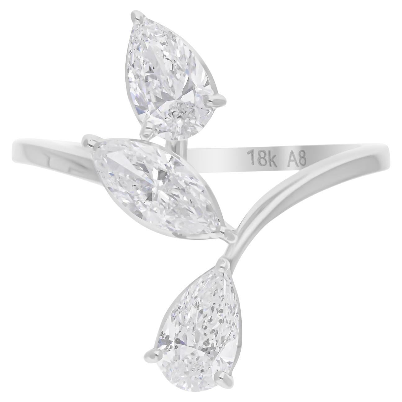Anillo de diamantes marquesa pera SI/H natural de 1,41 quilates Joyas de oro blanco de 18 quilates
