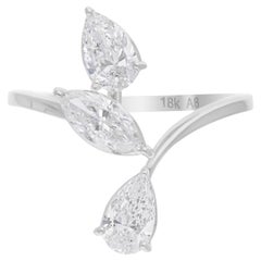 Anillo de diamantes marquesa pera SI/H natural de 1,41 quilates Joyas de oro blanco de 18 quilates