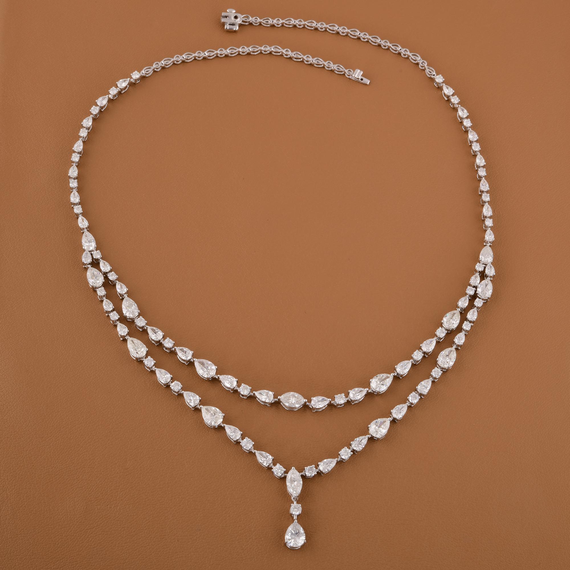 Women's Natural 14.13 Carat Diamond Necklace 14 Karat White Gold Handmade Fine Jewelry For Sale